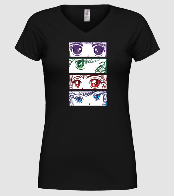 Anime ochi de fată Pop Art model negru pe tricou