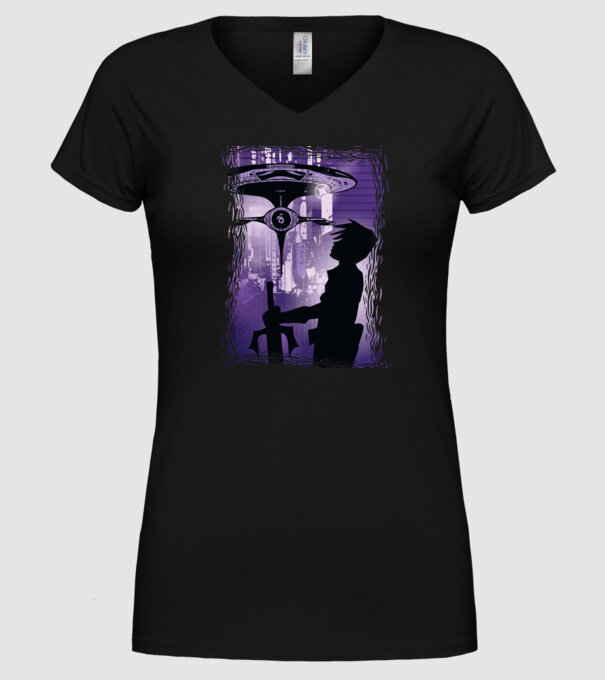 Navă spațială Anime model negru pe tricou