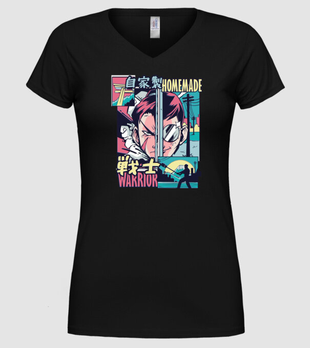 Anime Vaporwave Home Made Warrior model negru pe tricou