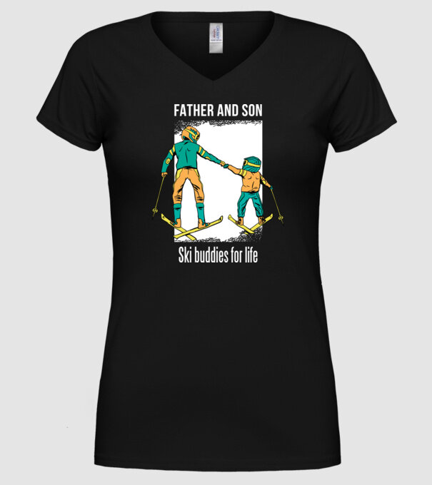 Tată și fiu parteneri de schi pe viață model negru pe tricou