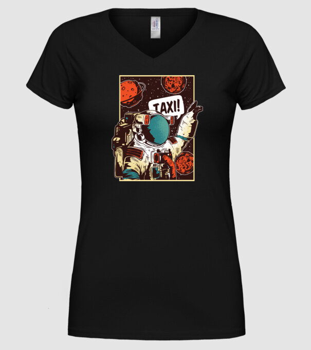 Astronaut Taxi model negru pe tricou
