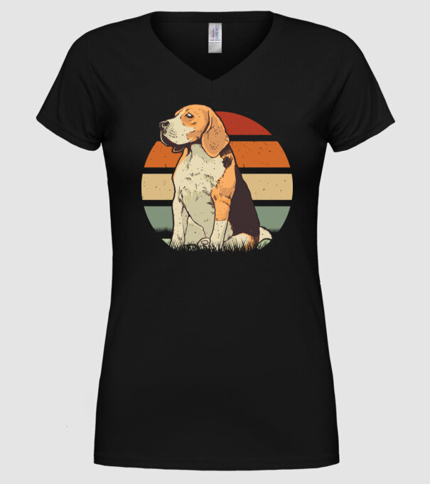 Beagle Retro Sunset model negru pe tricou