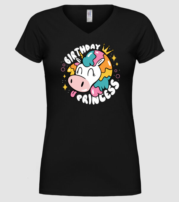 Birthday Princess Unicorn model negru pe tricou