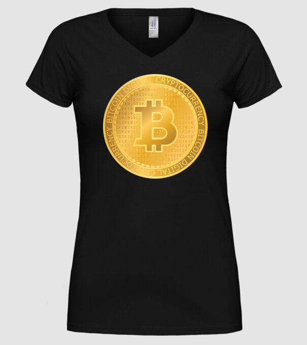 Monedă de aur Bitcoin model negru pe tricou