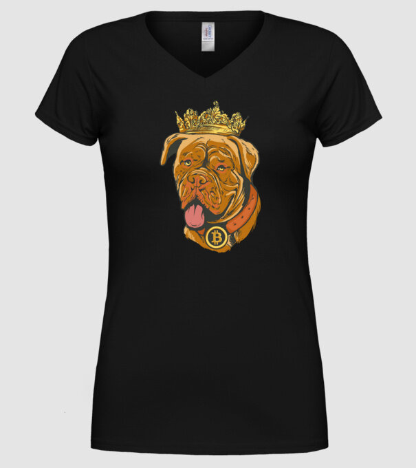 Câine Bitcoin model negru pe tricou