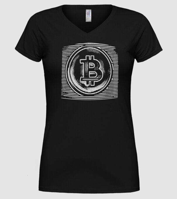 Bitcoin logo model negru pe tricou