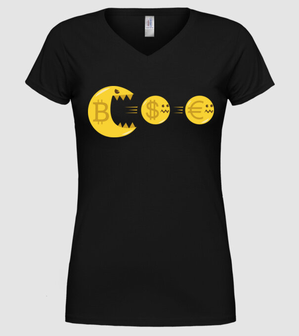 Bitcoin Pacman model negru pe tricou