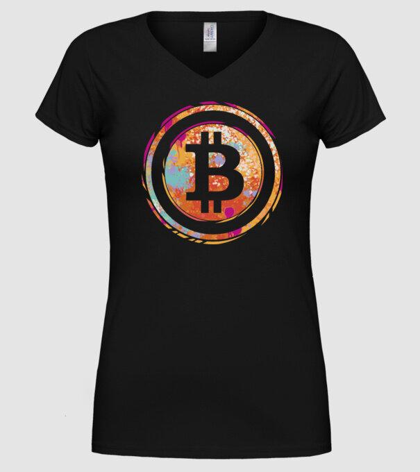 Bitcoin Watercolor model negru pe tricou