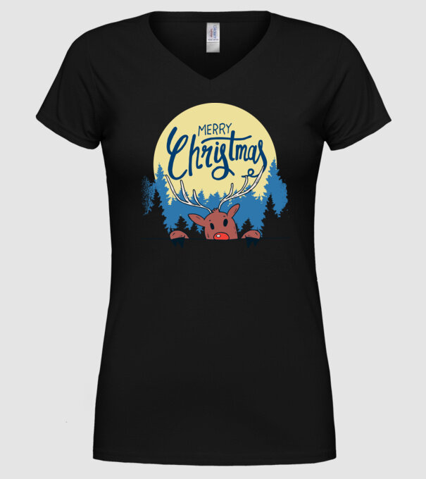 Crăciun Fericit Moș Crăciun cu ren model negru pe tricou