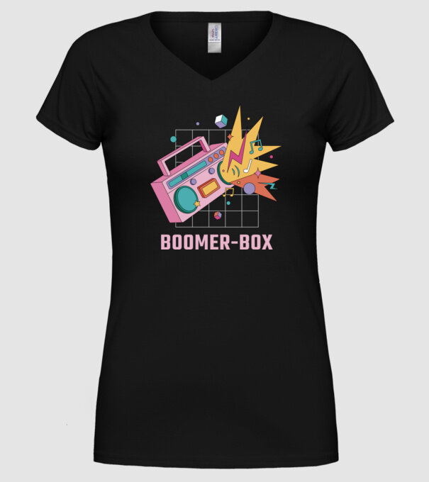 Boomer Box Magnetofon Retro model negru pe tricou