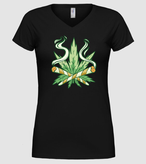 Cannabis Marijuana model negru pe tricou