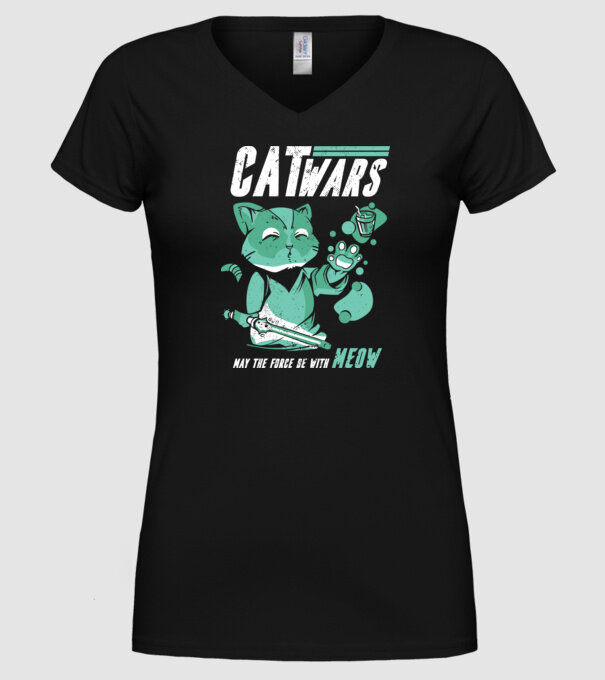 Cat wars - May the force be with meow model negru pe tricou