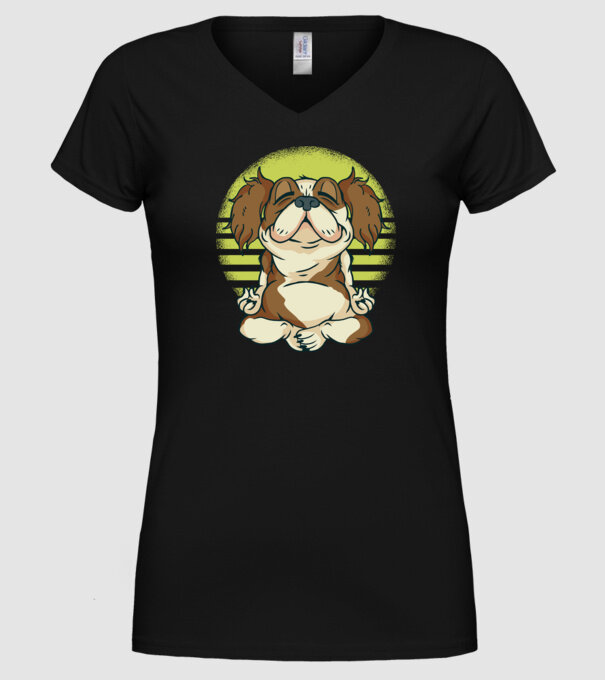 Cavalier King Spaniel Yoga model negru pe tricou