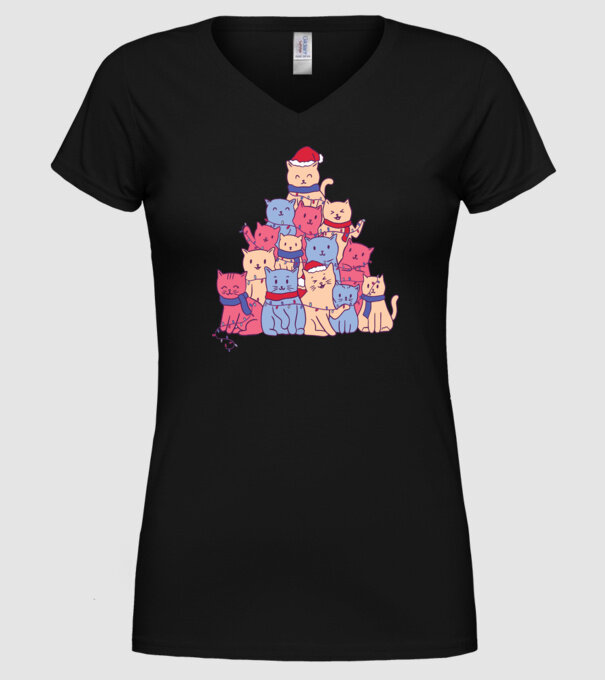 Pom de Crăciun Pisică model negru pe tricou