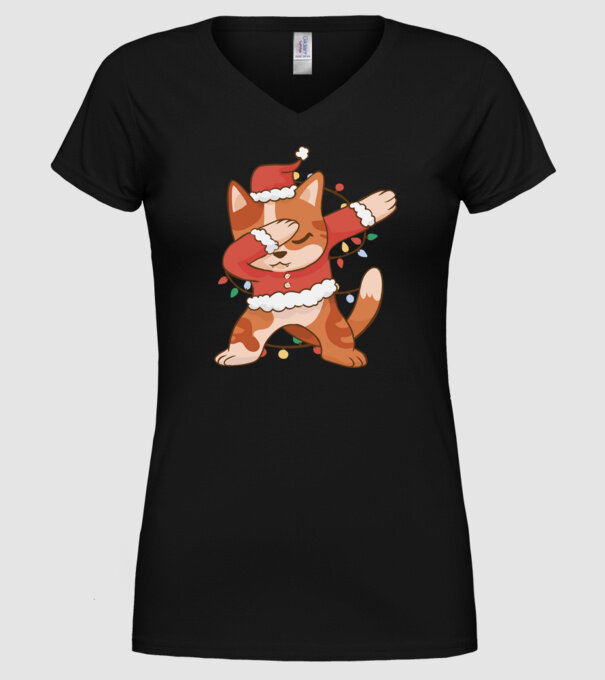 Pisică Crăciun DAB model negru pe tricou
