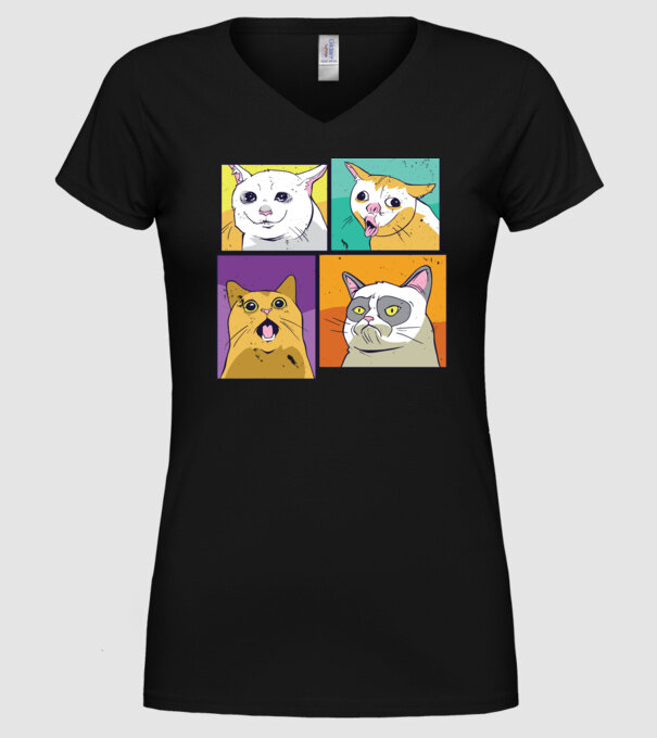 Pisică Meme Pop Art model negru pe tricou