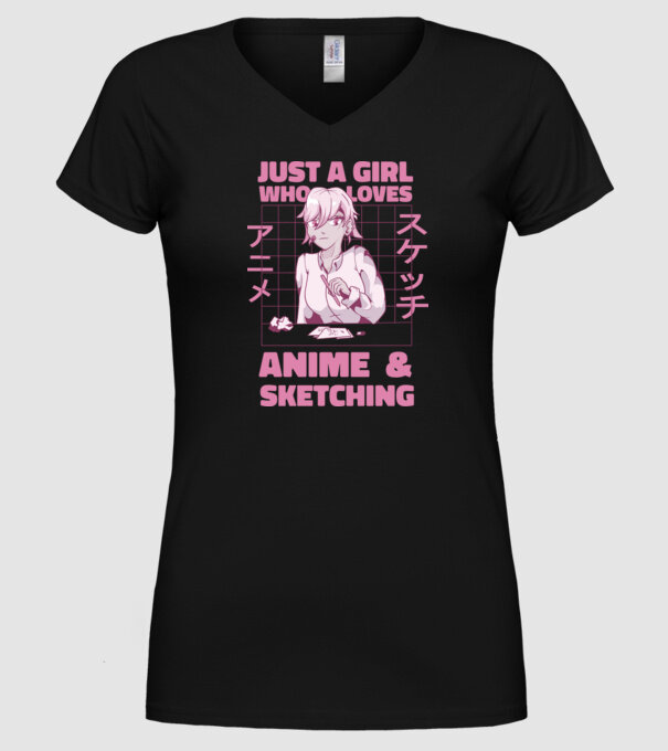 Doar o fată căreia îi place Anime și desenul model negru pe tricou