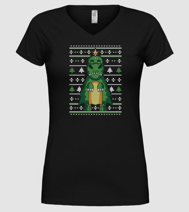 T-rex cu pulovăr urât model negru pe tricou