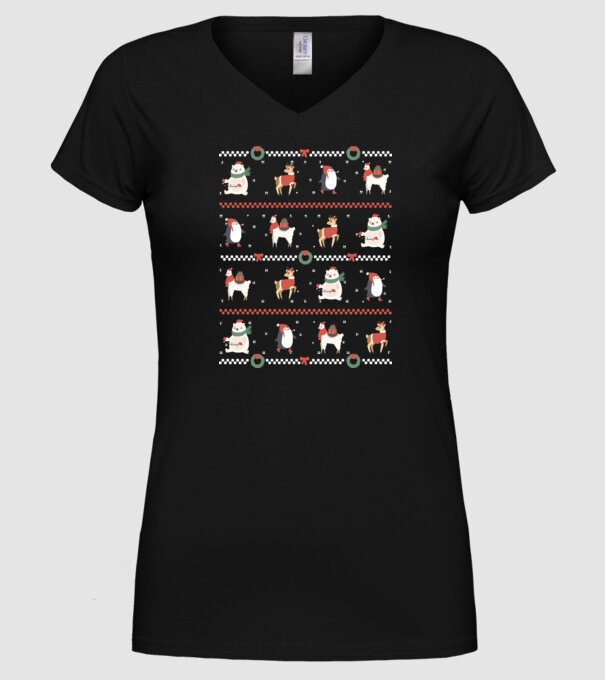 Pulover urât cu Animale drăguțe model negru pe tricou