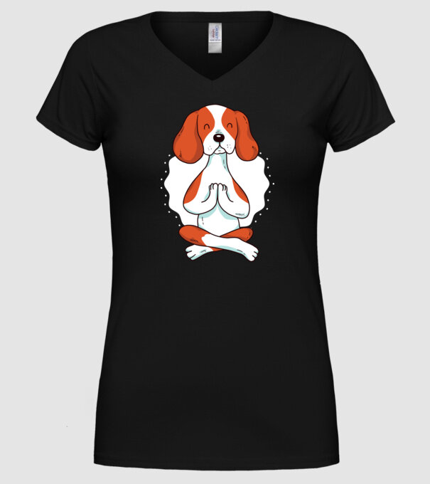 Yoga Drăguț Câine Beagle model negru pe tricou