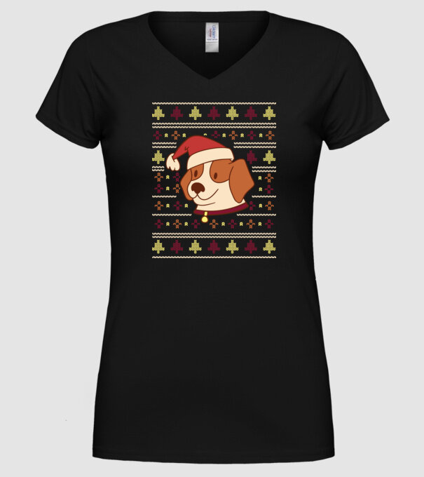 Pulover urât de Crăciun cu cățeluș drăguț model negru pe tricou