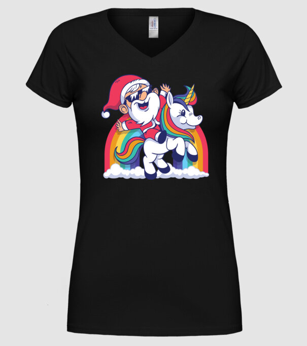 Moș Crăciun Drăguț Unicorn tricou model negru pe tricou