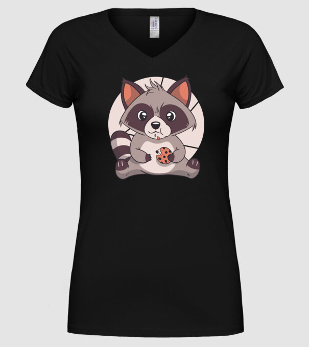 Tricou raton drăguț mâncând biscuiți model negru pe tricou