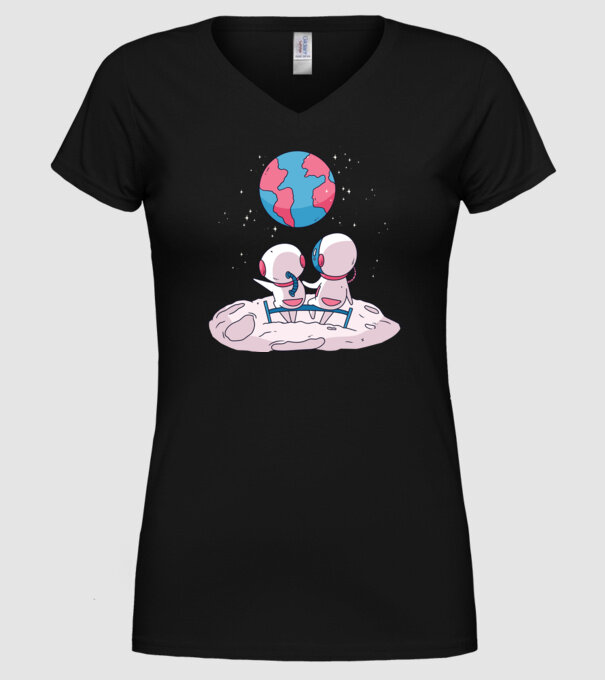 Astronauți drăguți model negru pe tricou