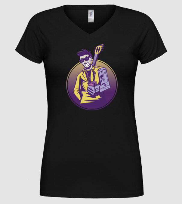 Chitarist Cyberpunk model negru pe tricou