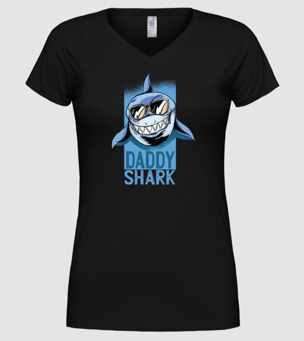 Daddy Shark tricou pentru tata model negru pe tricou