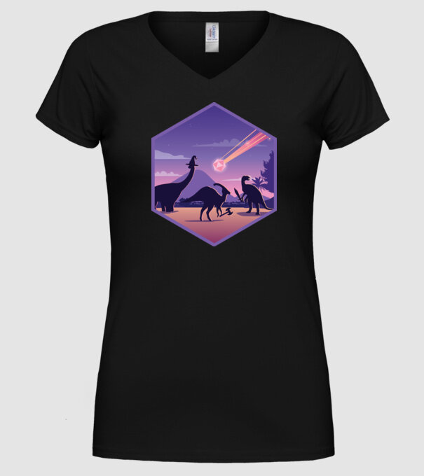 Dinozaur Meteor model negru pe tricou
