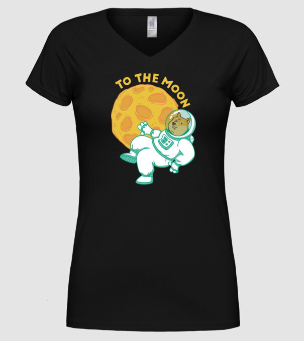 Dogecoin to the moon model negru pe tricou