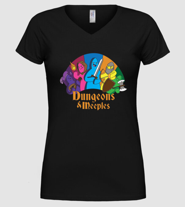 Dungeons Meeples model negru pe tricou