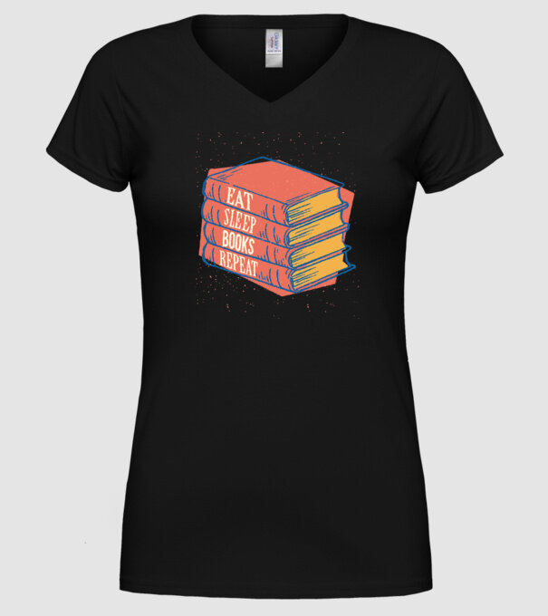 Eat Sleep Books Repeat Lectură model negru pe tricou