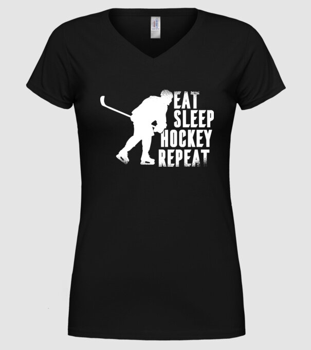 Eat Sleep Hockey Repeat model negru pe tricou