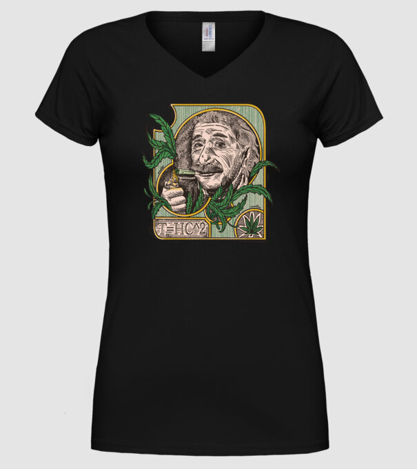 Einstein Marijuana THC model negru pe tricou