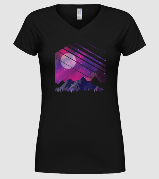 Noapte în munți cu stele model negru pe tricou