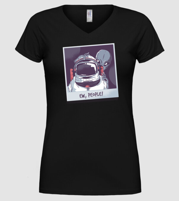 Ew, Oameni - Astronaut cu extraterestru model negru pe tricou
