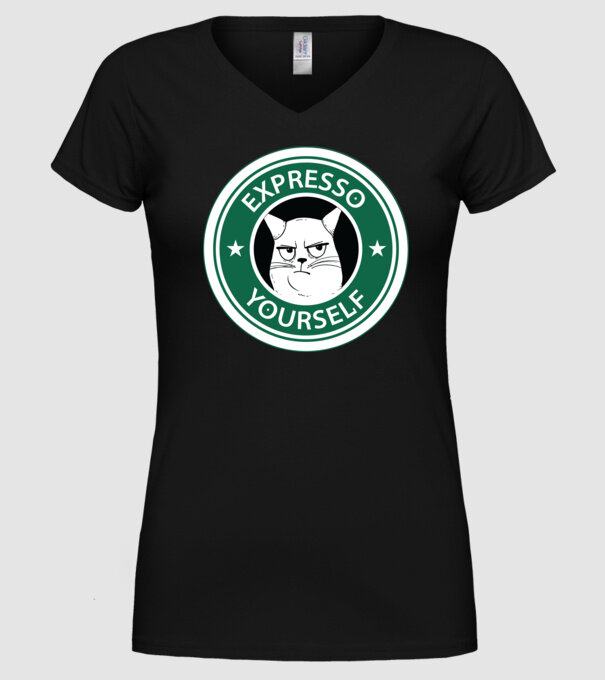 Expresso Yourself tricou Pisică cu cafea model negru pe tricou