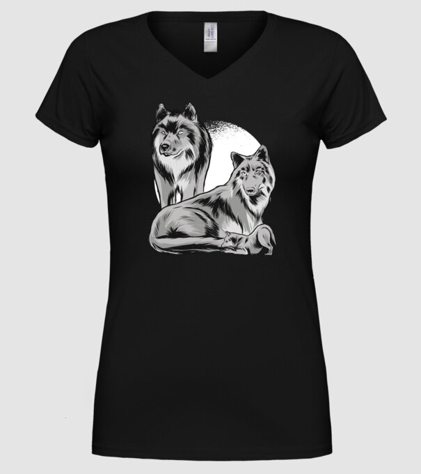 Familie de lupi model negru pe tricou