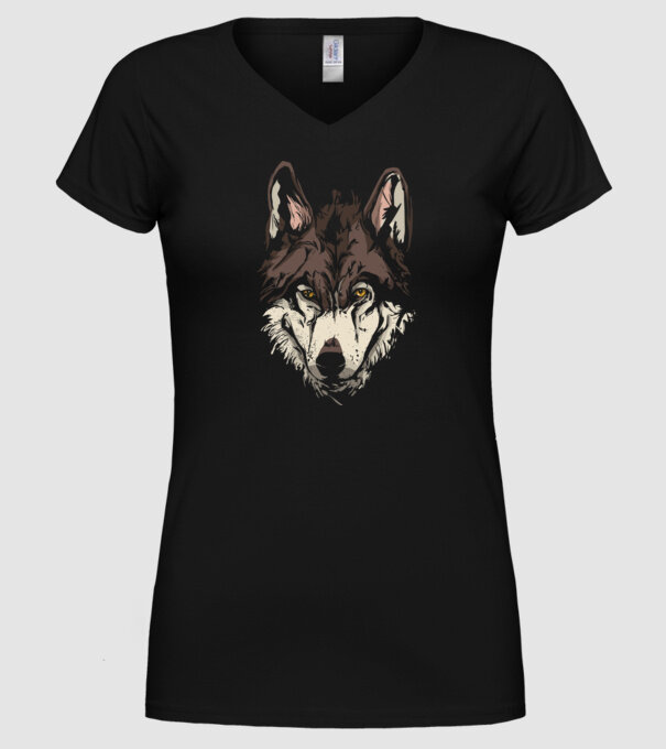 Cap de lup model negru pe tricou