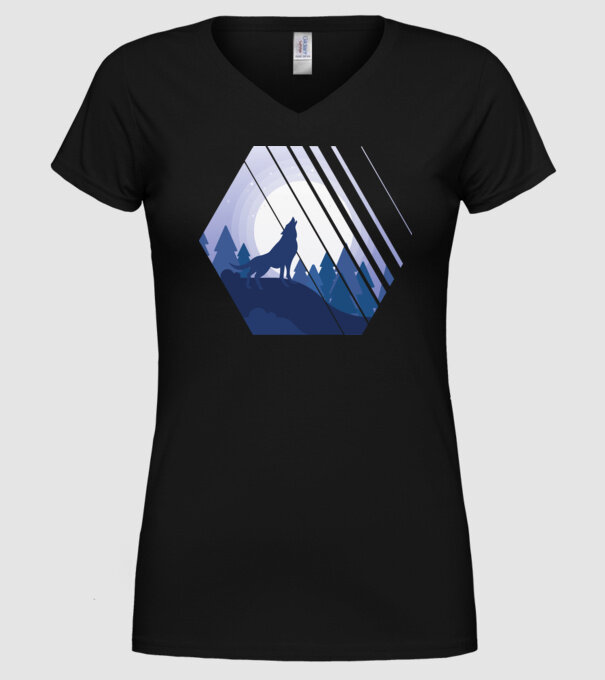 Urlet de lup model negru pe tricou