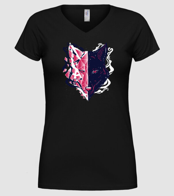 Cap de lup model negru pe tricou