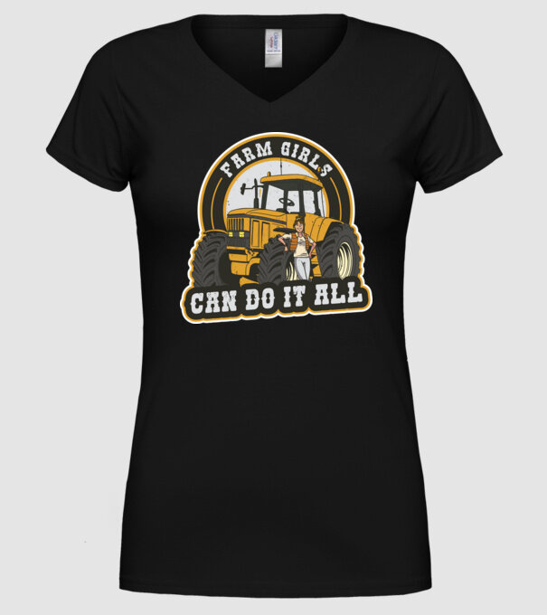 Farm Girls can do it all Tractor model negru pe tricou