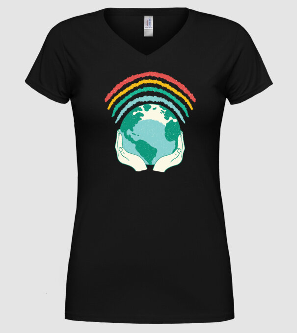 Pământ Wifi Curcubeu model negru pe tricou