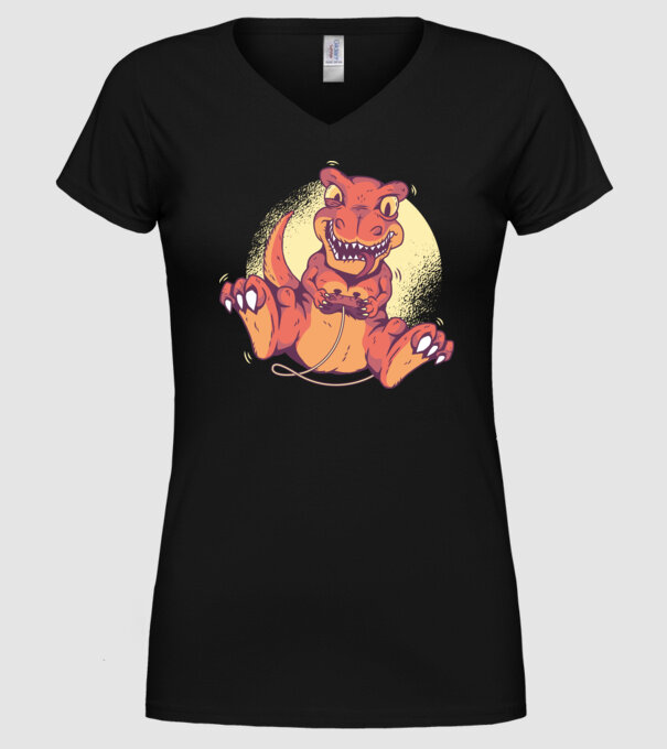 Dinozaur Gamer tricou model negru pe tricou