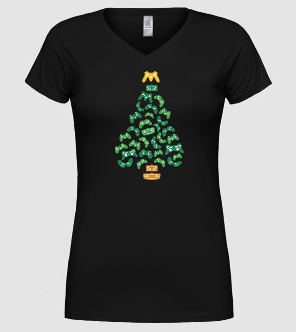 pom de Crăciun Gamer model negru pe tricou