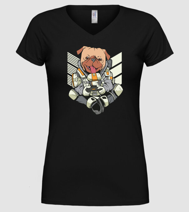 Mops Gamer model negru pe tricou