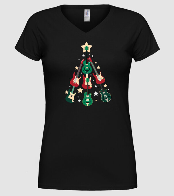 Pom de Crăciun Chitară model negru pe tricou