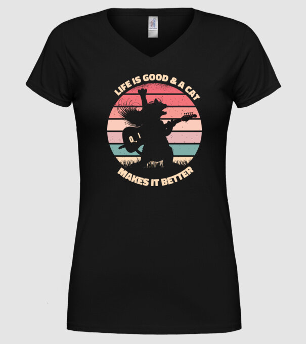 Pisică Chitaristă model negru pe tricou